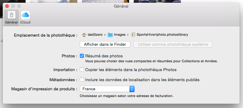 Configuration générale Apple Photos