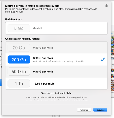 Les couts du stockage iCloud