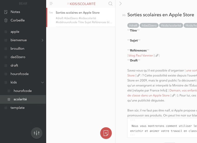 Gestion des tags avec Bear