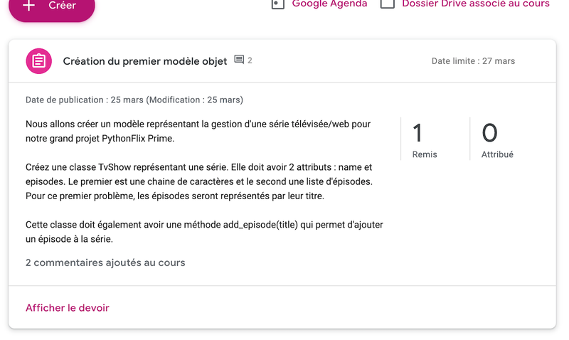 Devoirs Google Classroom