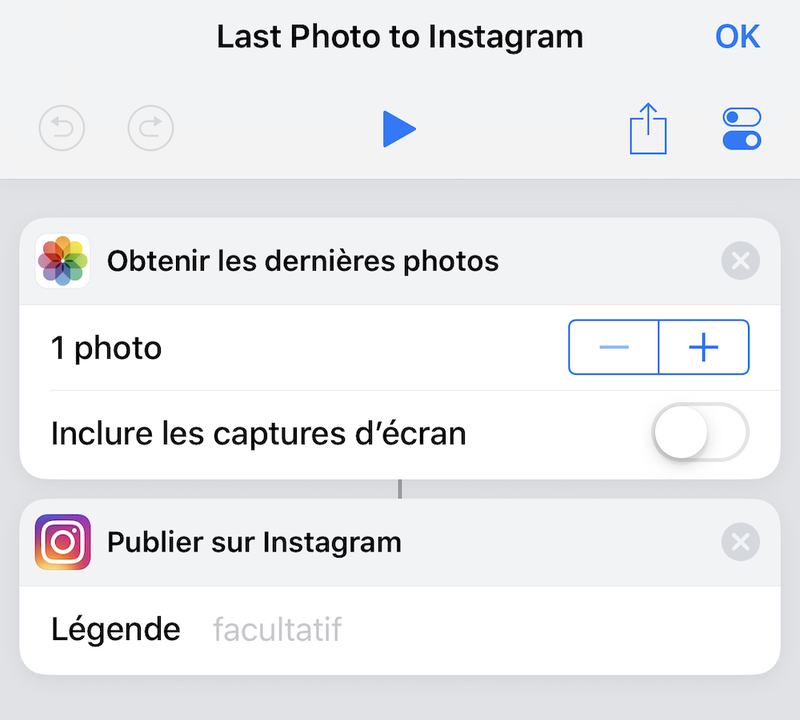 Un raccourci pour publier sur Instagram