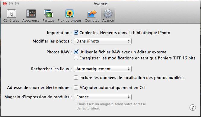 Configuration import iPhoto
