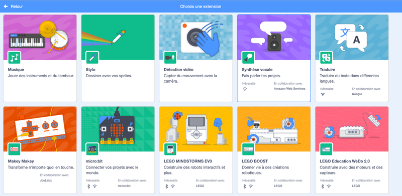L'ajout d'extension à Scratch