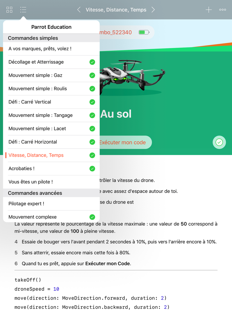 Les leçons de pilotage dans Swift Playground