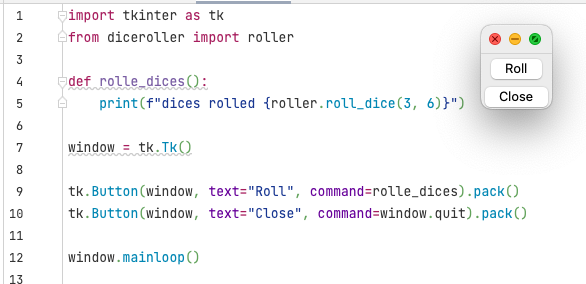 Une fenêtre TkInter avec deux boutons.